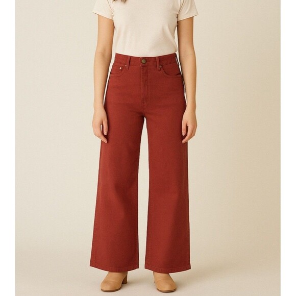 The Great. Women’s Rust Orange brown Wide Leg Zip Fly Baggy Denim Pants 26 - Picture 1 of 10
